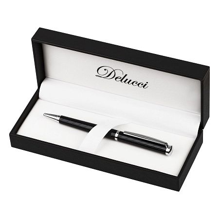 Ручка шариковая Delucci "Impero" синяя, 1,0мм, корпус черный/серебро, поворотн., подарочная упаковка 