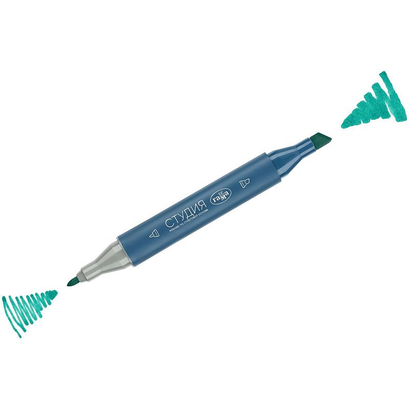 Маркер двусторонний для скетчинга Гамма "Студия", бирюзовый, корпус трехгранный, пулевид./клиновид. наконечники