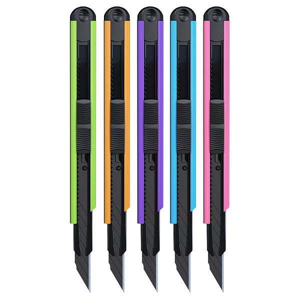 Нож канцелярский 9мм Berlingo "Color Zone", черное лезвие,auto-lock, металл. направл.,ассорти, евро