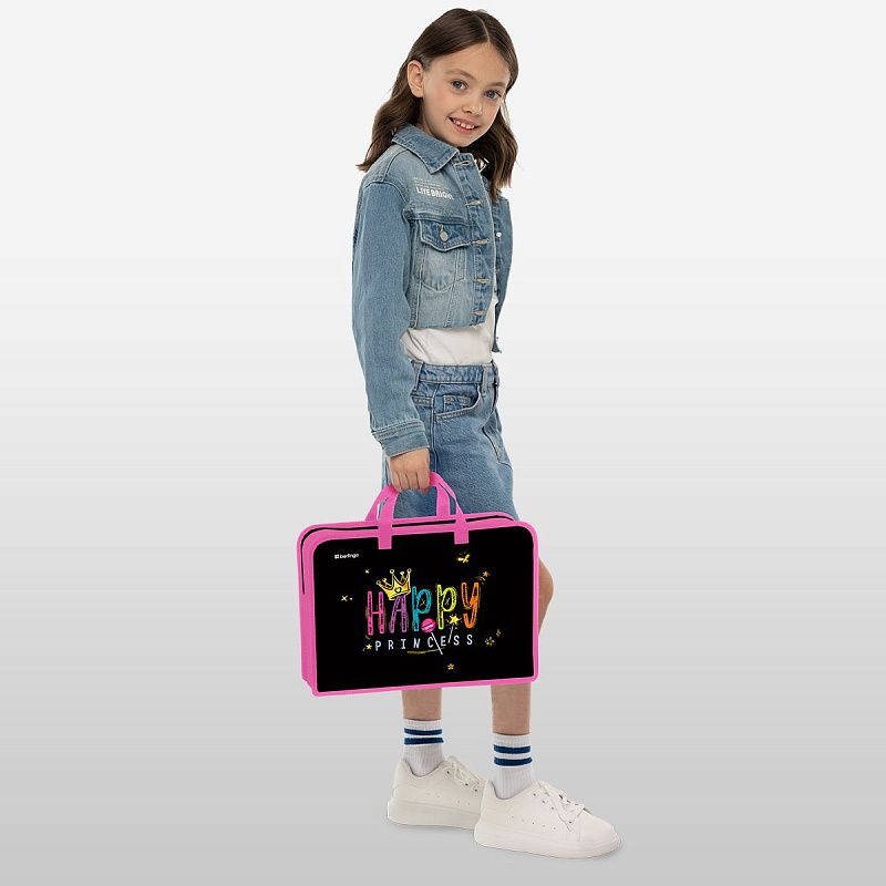 Папка с ручками 1 отделение, А4 Berlingo "Candy Princess", 340*245*75мм, пластик, на молнии 