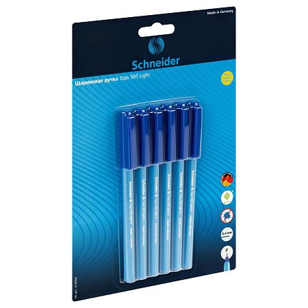 Набор шариковых ручек Schneider Tops 505 F Light 6шт., синие, 0,8мм, блистер 