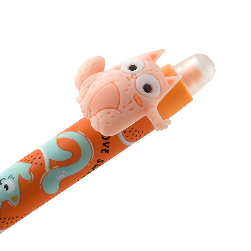 Ручка гелевая стираемая автоматическая MESHU "Cool cats" синяя, 0,5мм, корпус ассорти, с топпером 