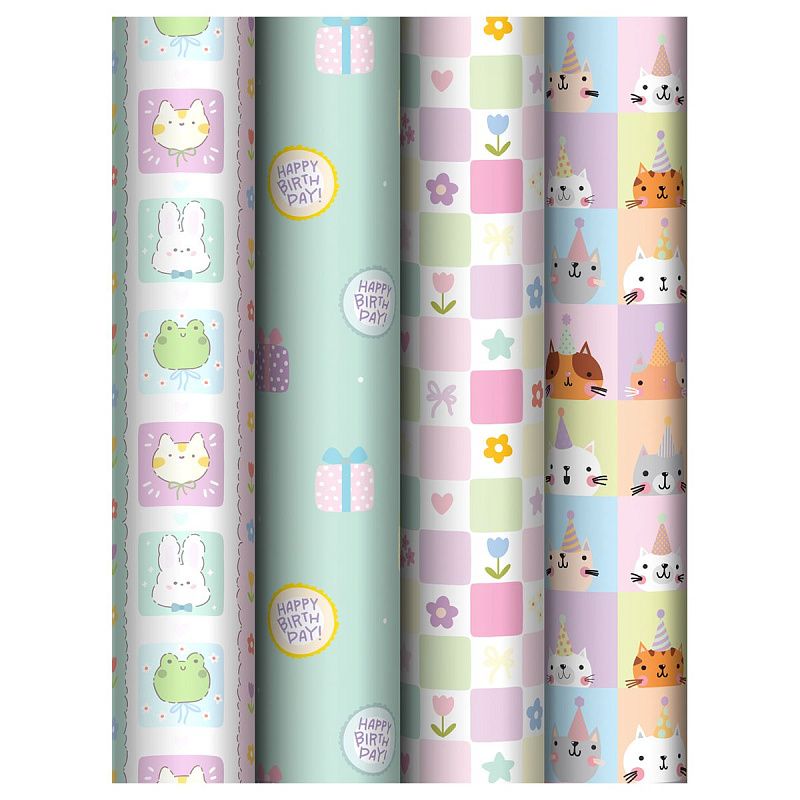 Упаковочная бумага глянц. 70*100см, MESHU "Cute party", 80г/м2, ассорти 4 дизайна
