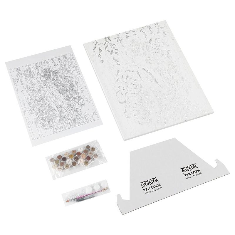 Картина по номерам на холсте с глиттером ТРИ СОВЫ "Невеста", 40*50, с акриловыми красками и кистями