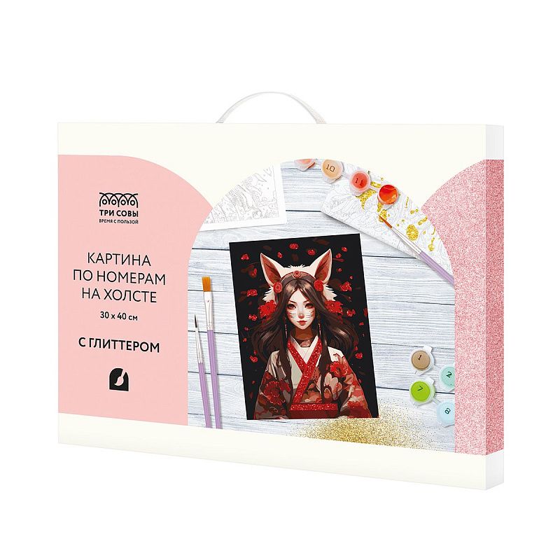 Картина по номерам на холсте с глиттером ТРИ СОВЫ "Аниме", 30*40, с акриловыми красками и кистями