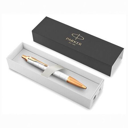 Ручка шариковая PARKER "IM Premium Pearl GT", жемчужный лак, позолота, синяя, 2143643 