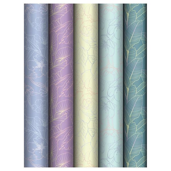 Упаковочная бумага глянц. 70*100см, MESHU "Grace twigs", 80 г/м2, ассорти, 5 дизайнов