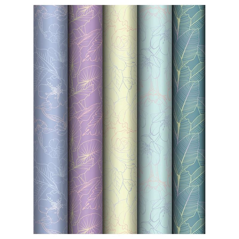 Упаковочная бумага глянц. 70*100см, MESHU "Grace twigs", 80 г/м2, ассорти, 5 дизайнов