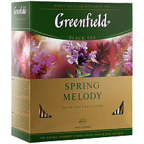 Чай Greenfield "Spring Melody", черный, с ароматом мяты, чабреца, 100 фольг. пакетиков по 1,5г