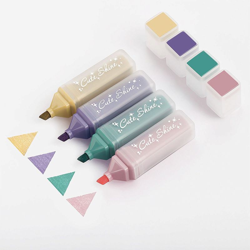 Набор текстовыделителей MESHU "Shiny", 04цв., пастельные цвета c глиттером, 1-5 мм, ПВХ бокс, европодвес 