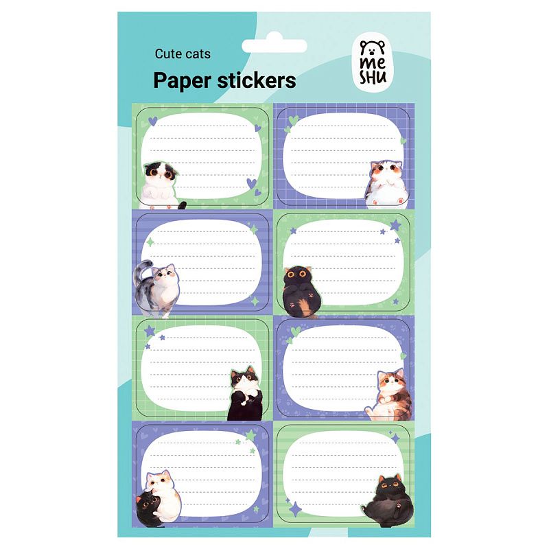Набор бумажных наклеек для маркировки школьных принадлежностей MESHU "Cute cats", ассорти 6шт., европодвес