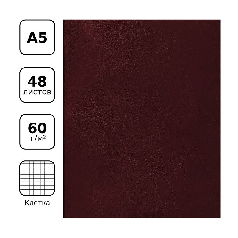 Тетрадь 48л., А5 клетка BG, бумвинил, бордовый