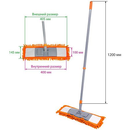 Швабра OfficeClean Professional, телеск. ручка 120см, пласт. флаунд. 40см, насадка ворс. микрофибра (карманы)