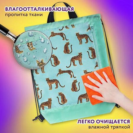 Мешок для обуви ЮНЛАНДИЯ, с ручками, боковой карман на молнии, 46х36 см, "Wild Cats", 271614 