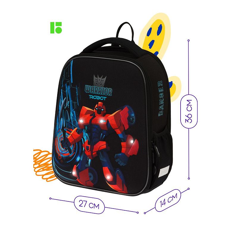 Ранец Berlingo Expert Mini "Warrior Robot" 36*27*14см, 2 отделения, 2 кармана, анатомическая спинка, мешок для обуви 