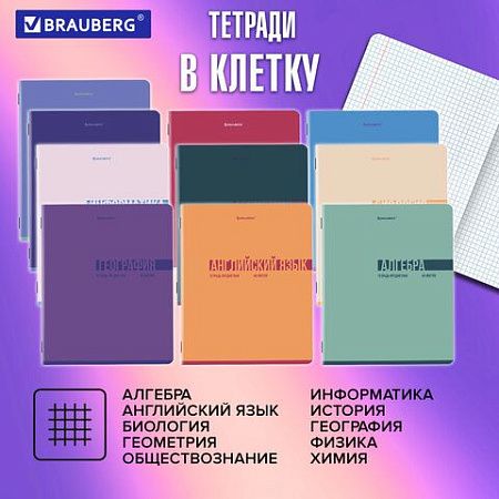Тетради предметные, КОМПЛЕКТ 12 ПРЕДМЕТОВ, 48 л., обложка картон, BRAUBERG "VIBE", 405163
