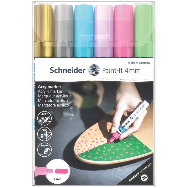 Набор маркеров акриловых Schneider "Paint-it 320", 4мм, ассорти, 6шт.
