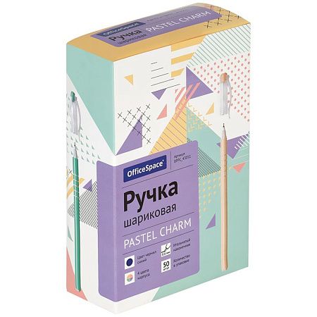 Ручка шариковая OfficeSpace "Pastel charm" синяя, 0,6мм, на масляной основе, штрих-код 