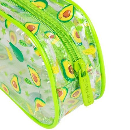 Пенал-косметичка BRAUBERG LUCENT на молнии, прозрачный, "Avocado", 21х5х9 см, 270054 
