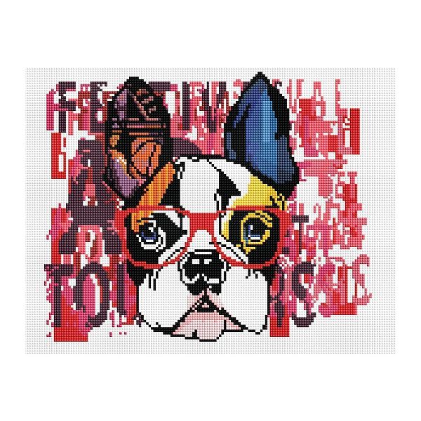Алмазная мозаика ТРИ СОВЫ "Стильный бульдог", 30*40см, холст, картонная коробка с пластиковой ручкой