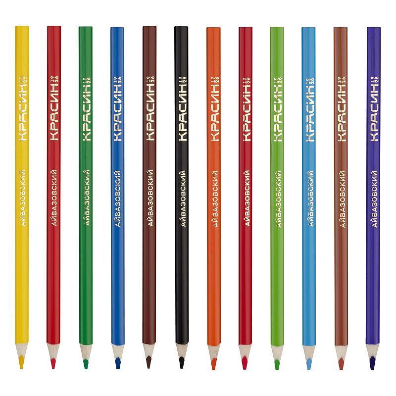 Карандаши акварельные Красин "Айвазовский", 12цв., трехгран., заточен., картон, европодвес