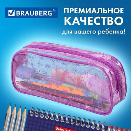 Пенал-косметичка BRAUBERG LUCENT на молнии, прозрачный, Butterfly, 272344 