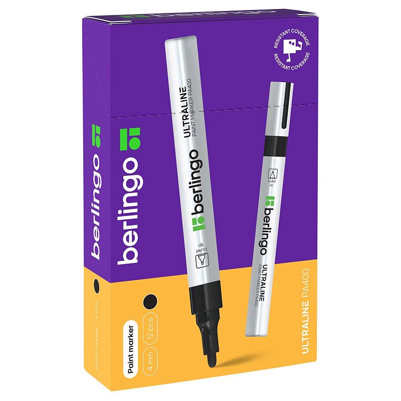 Маркер-краска Berlingo "Uniline PA400" черная, 2-4мм, нитро-основа 