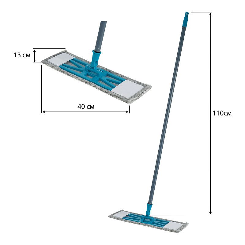 Швабра VEGA, ручка 110см, пласт.флаунд. 40см, насадка микрофибра (карман+липучка)