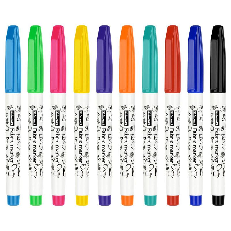 Набор маркеров для ткани Luxor "Fabric", пулевидный, 1-2мм, 10цв., ПВХ, европодвес 