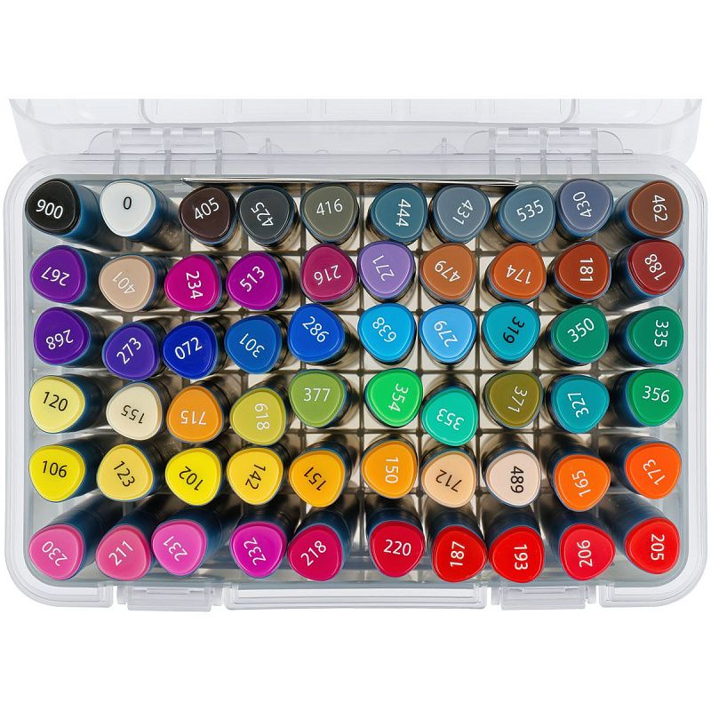 Набор двусторонних маркеров для скетчинга Гамма "Студия" 60цв., основные цвета, корпус трехгранный, пулевид./клиновид. наконечники, пласт.кейс