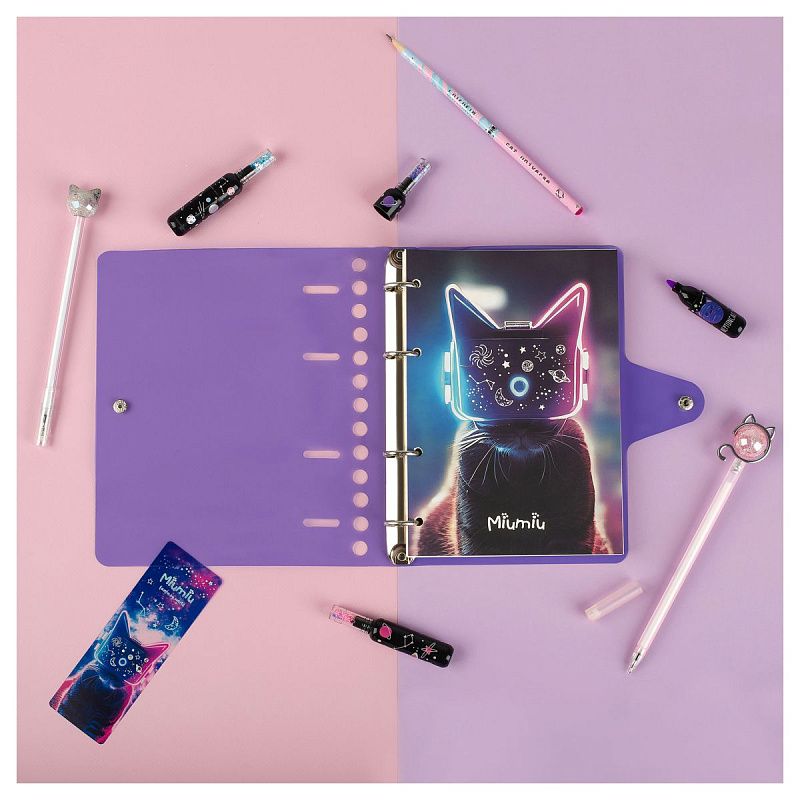 Тетрадь на кольцах 120л., А5, клетка MESHU "Miumiu", с пластиковой обложкой