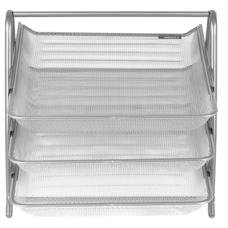 Лоток для бумаг горизонтальный СТАММ, 3 секции, металл, серебристый