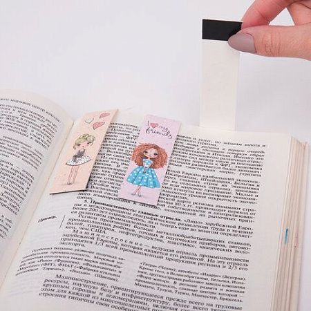 Закладки для книг с магнитом FASHION GIRLS, набор 6 шт., блестки, 25x196 мм, ЮНЛАНДИЯ, 113443 