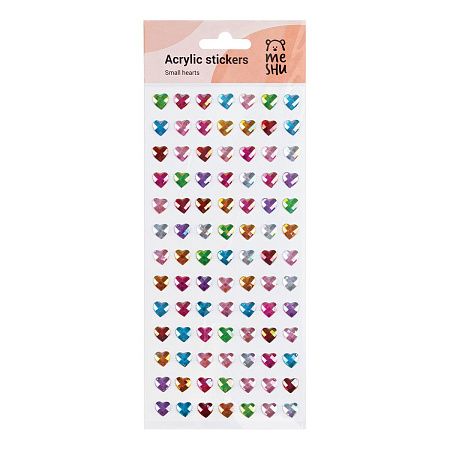 Наклейки акриловые MESHU "Small hearts", 25*10см, стразы, 91 наклейка, инд. уп., европодвес