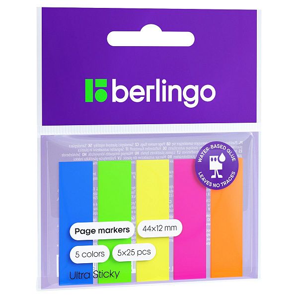 Флажки-закладки Berlingo "Ultra Sticky", 44*12мм, 25л*5 неоновых цветов, европодвес
