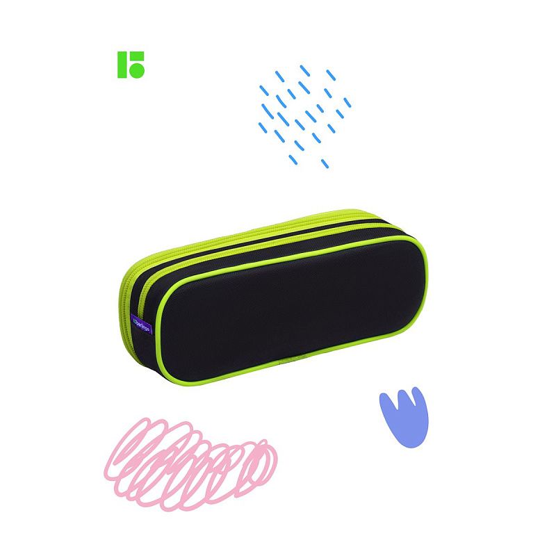 Пенал мягкий 2 отделения, 220*80*50 Berlingo "UFO", полиэстер, внутренний органайзер 