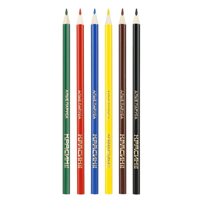 Карандаши цветные Красин "Алые Паруса", 06цв., трехгран., заточен., картон, европодвес