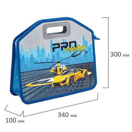Папка-сумка ЮНЛАНДИЯ, 1 отделение, фетровые ручки, 34х30х11 см, "Proracing", 271632 