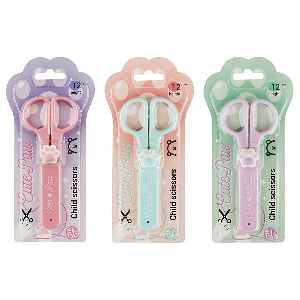 Ножницы детские MESHU "Paw" с топпером, 12см, в футляре, блистер, европодвес, ассорти