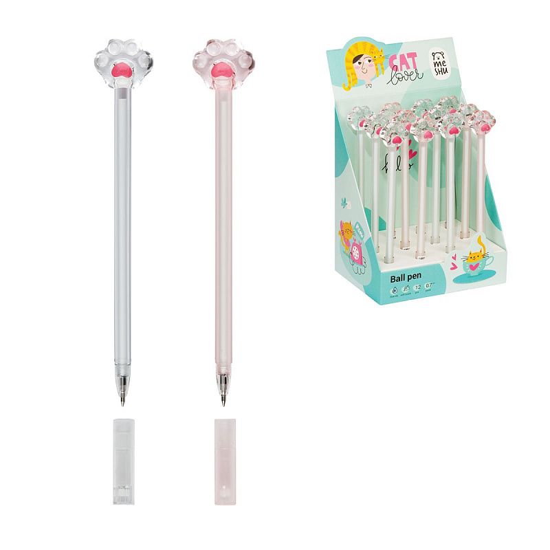 Ручка шариковая MESHU "Crystal Paw" синяя, 0,7мм, корпус ассорти, с топпером 