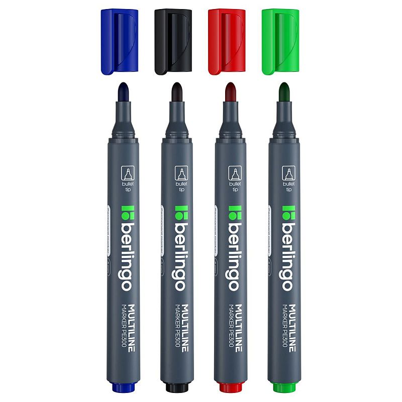 Набор перманентных маркеров Berlingo "MultiLine PE300" 04цв., пулевидный, 3,0мм 