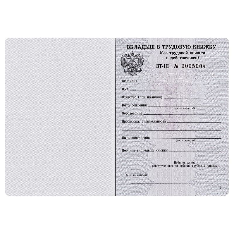 Бланк Вкладыш в трудовую книжку Гознак