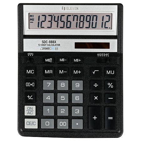 Калькулятор настольный Eleven SDC-888X-BK, 12 разрядов, двойное питание, 158*203*31мм, черный