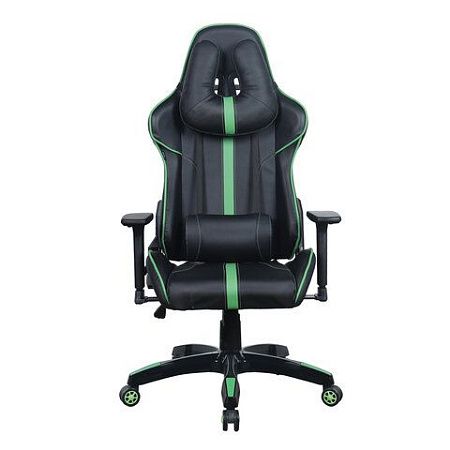 Кресло компьютерное BRABIX "GT Carbon GM-120", две подушки, экокожа, черное/зеленое, 531929
