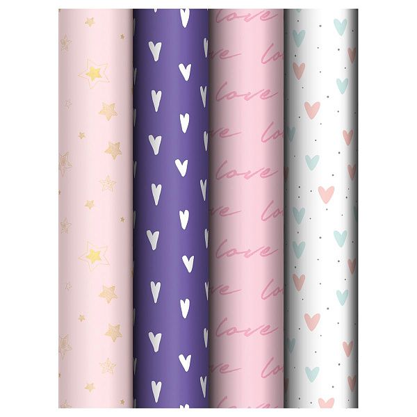 Упаковочная бумага глянц. 70*100см, MESHU "Love pattern", 80г/м2, ассорти 4 дизайна