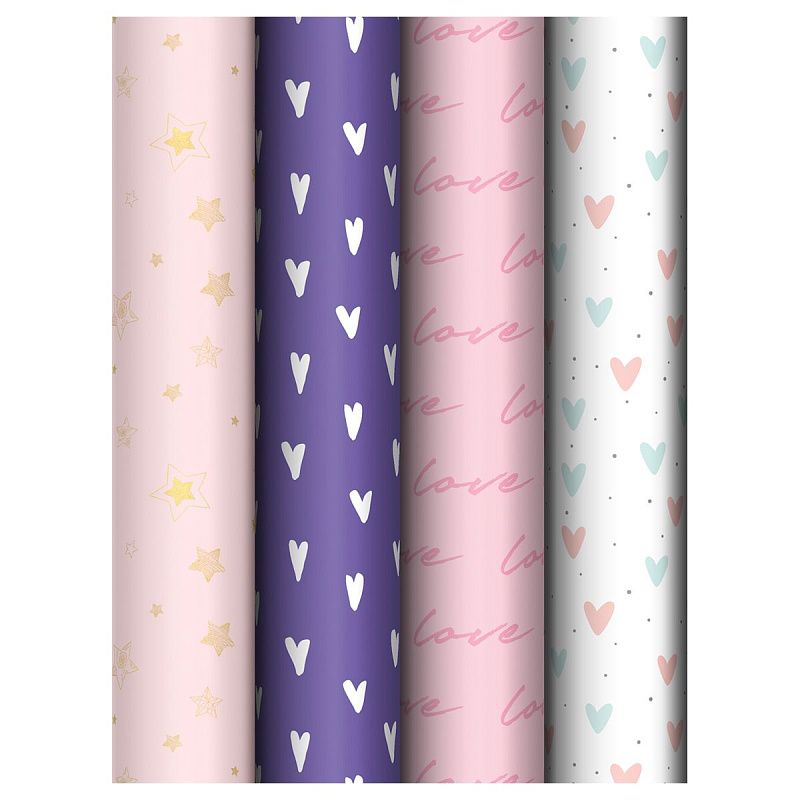 Упаковочная бумага глянц. 70*100см, MESHU "Love pattern", 80г/м2, ассорти 4 дизайна