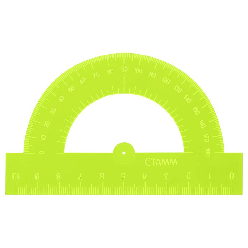 Транспортир 10см, 180° СТАММ, пластиковый, отливная шкала, прозрачный, неоновые цвета, ассорти 