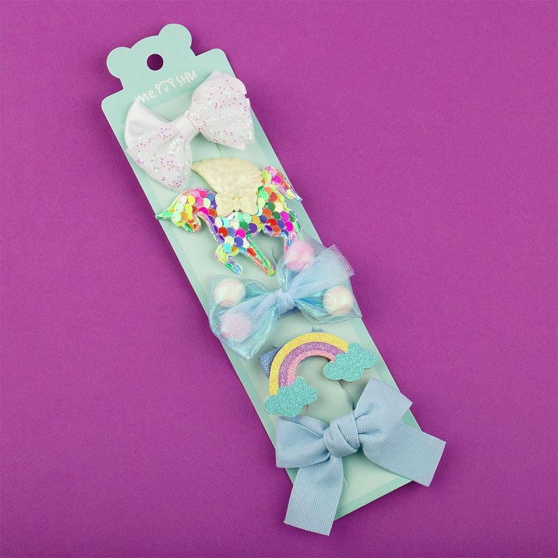 Заколки для волос MESHU, с топпером, синие, 5шт., 3,5см, европодвес