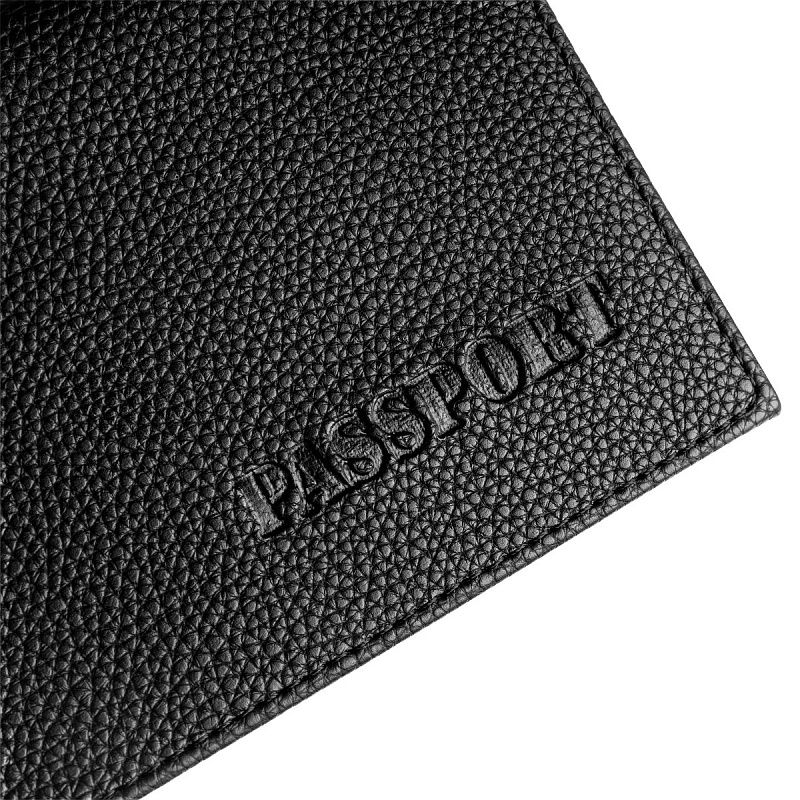 Обложка для паспорта OfficeSpace экокожа, текстура Флоттер, тиснение "PASSPORT", подклад текстиль, черный 