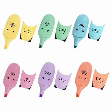 Набор текстовыделителей мини 6 ЦВЕТОВ BRAUBERG KIDS "CUTE CATS PASTEL", линия 1-5 мм, 152436 